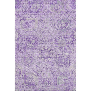 HomeRoots 10' X 14' Elegant Lavender & Ivory Damask Area Rug - Washable, UV Protected, Pet-Friendly Decor 684328
