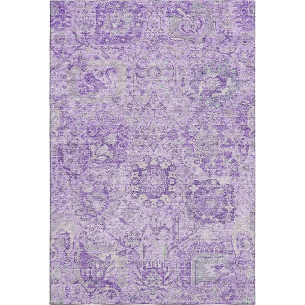 HomeRoots 10' X 14' Elegant Lavender & Ivory Damask Area Rug - Washable, UV Protected, Pet-Friendly Decor 684328
