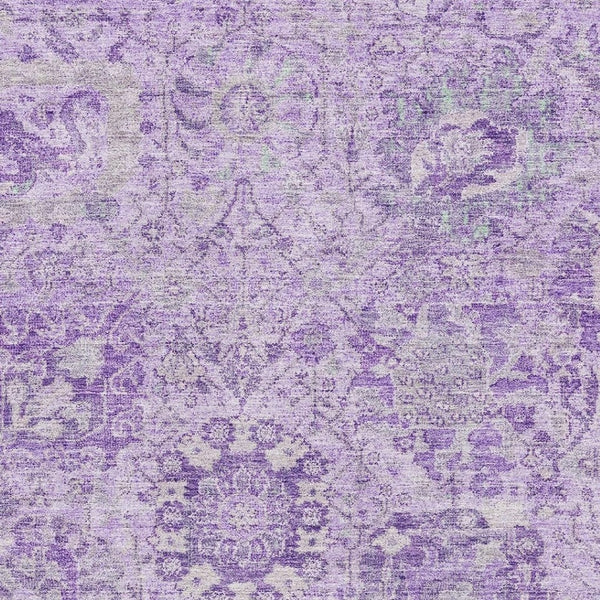HomeRoots 10' X 14' Elegant Lavender & Ivory Damask Area Rug - Washable, UV Protected, Pet-Friendly Decor 684328