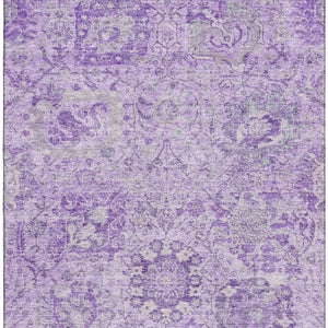 HomeRoots 10' X 14' Elegant Lavender & Ivory Damask Area Rug - Washable, UV Protected, Pet-Friendly Decor 684328
