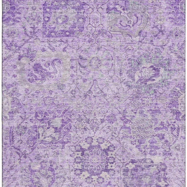 HomeRoots 10' X 14' Elegant Lavender & Ivory Damask Area Rug - Washable, UV Protected, Pet-Friendly Decor 684328