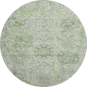 HomeRoots 8' Mint Green Gray Ivory Damask Round Rug - Stylish, Washable, UV Protected for Busy Homes! 684331