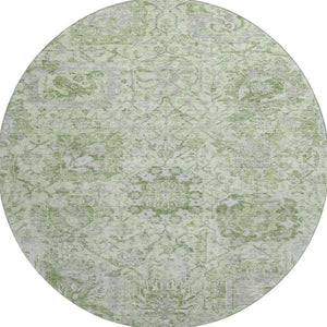 HomeRoots 8' Mint Green Gray Ivory Damask Round Rug - Stylish, Washable, UV Protected for Busy Homes! 684331