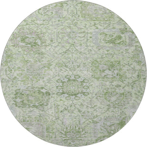 HomeRoots 8' Mint Green Gray Ivory Damask Round Rug - Stylish, Washable, UV Protected for Busy Homes! 684331