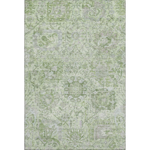 HomeRoots 8' X 10' Elegant Mint Green Gray Ivory Damask Area Rug - Washable, UV Protected, Durable Design 684332