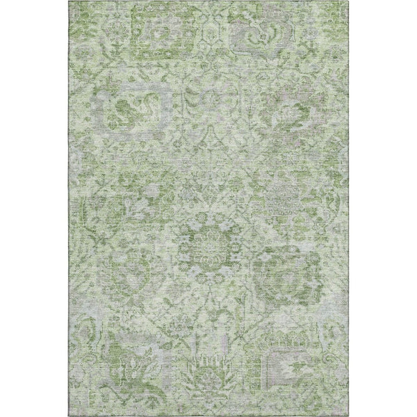 HomeRoots 8' X 10' Elegant Mint Green Gray Ivory Damask Area Rug - Washable, UV Protected, Durable Design 684332