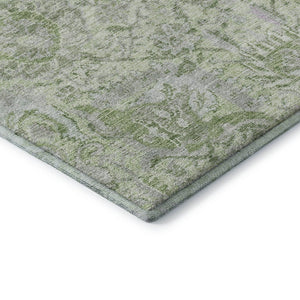 HomeRoots 8' X 10' Elegant Mint Green Gray Ivory Damask Area Rug - Washable, UV Protected, Durable Design 684332