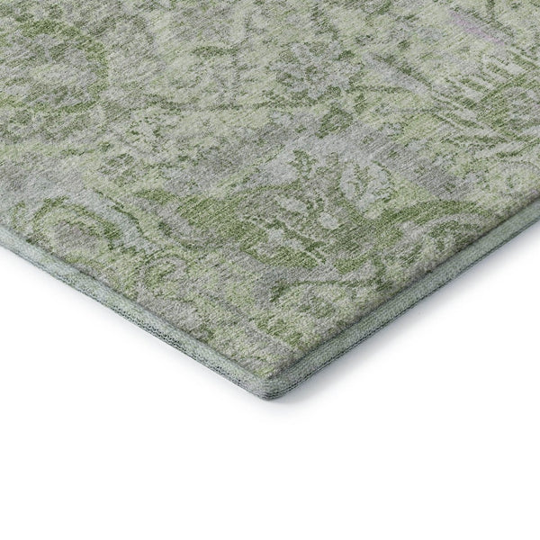 HomeRoots 8' X 10' Elegant Mint Green Gray Ivory Damask Area Rug - Washable, UV Protected, Durable Design 684332