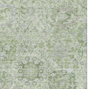 HomeRoots 8' X 10' Elegant Mint Green Gray Ivory Damask Area Rug - Washable, UV Protected, Durable Design 684332