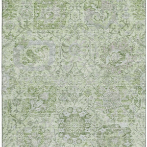 HomeRoots 8' X 10' Elegant Mint Green Gray Ivory Damask Area Rug - Washable, UV Protected, Durable Design 684332