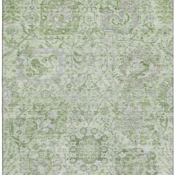 HomeRoots 8' X 10' Elegant Mint Green Gray Ivory Damask Area Rug - Washable, UV Protected, Durable Design 684332
