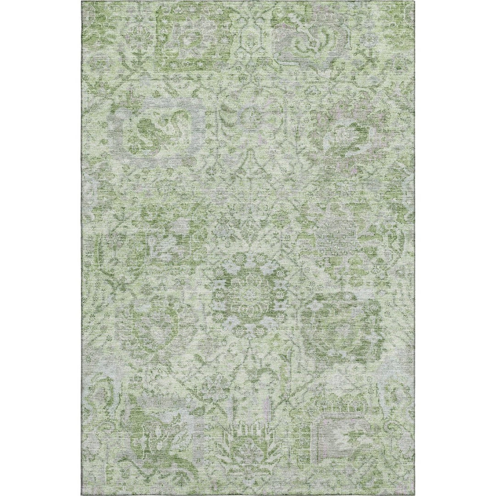 HomeRoots 9' X 12' Elegant Mint Green Gray Ivory Damask Area Rug - Washable, UV Protected, Stain Resistant 684333