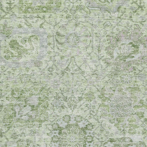 HomeRoots 9' X 12' Elegant Mint Green Gray Ivory Damask Area Rug - Washable, UV Protected, Stain Resistant 684333
