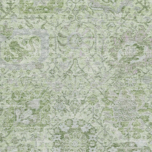 HomeRoots 9' X 12' Elegant Mint Green Gray Ivory Damask Area Rug - Washable, UV Protected, Stain Resistant 684333