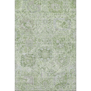 HomeRoots 10' Mint Green Gray Ivory Damask Area Rug - Washable, UV Protected, Stain Resistant for Homes 684334