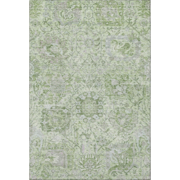HomeRoots 10' Mint Green Gray Ivory Damask Area Rug - Washable, UV Protected, Stain Resistant for Homes 684334