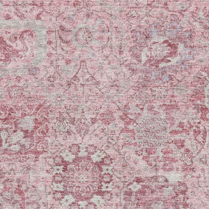 HomeRoots 5' X 8' Pink Gray Ivory Damask Area Rug - Stylish, Washable, UV Protected for Homes with Kids & Pets 684336