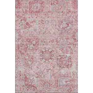 HomeRoots 8' X 10' Elegant Pink Gray Ivory Damask Washable Area Rug with Stain Resistance & UV Protection 684338
