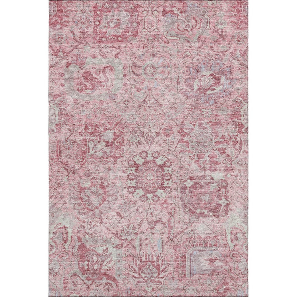 HomeRoots 8' X 10' Elegant Pink Gray Ivory Damask Washable Area Rug with Stain Resistance & UV Protection 684338