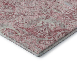 HomeRoots 8' X 10' Elegant Pink Gray Ivory Damask Washable Area Rug with Stain Resistance & UV Protection 684338