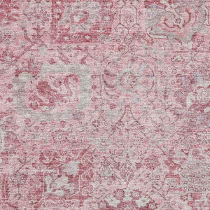 HomeRoots 8' X 10' Elegant Pink Gray Ivory Damask Washable Area Rug with Stain Resistance & UV Protection 684338