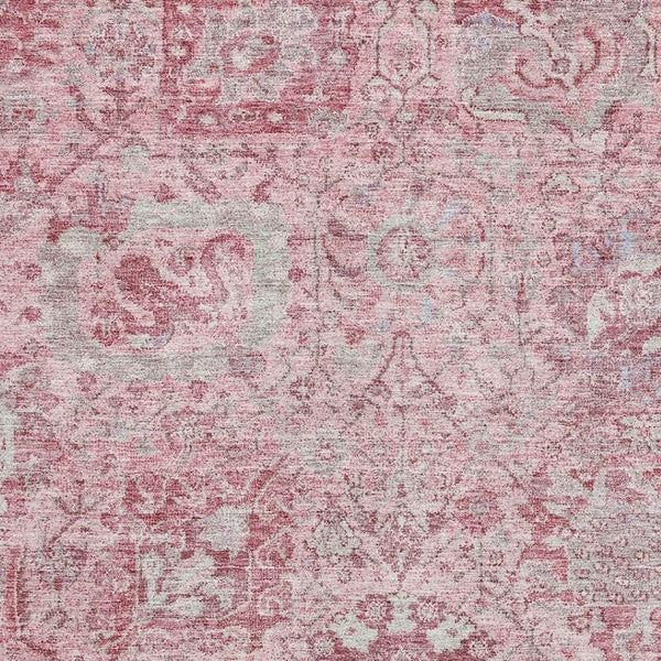 HomeRoots 8' X 10' Elegant Pink Gray Ivory Damask Washable Area Rug with Stain Resistance & UV Protection 684338