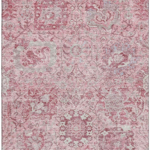 HomeRoots 8' X 10' Elegant Pink Gray Ivory Damask Washable Area Rug with Stain Resistance & UV Protection 684338