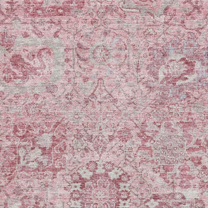 HomeRoots 9' X 12' Washable Pink Gray Ivory Damask Area Rug – Elegant, Kid-Friendly Design with UV Protection 684339
