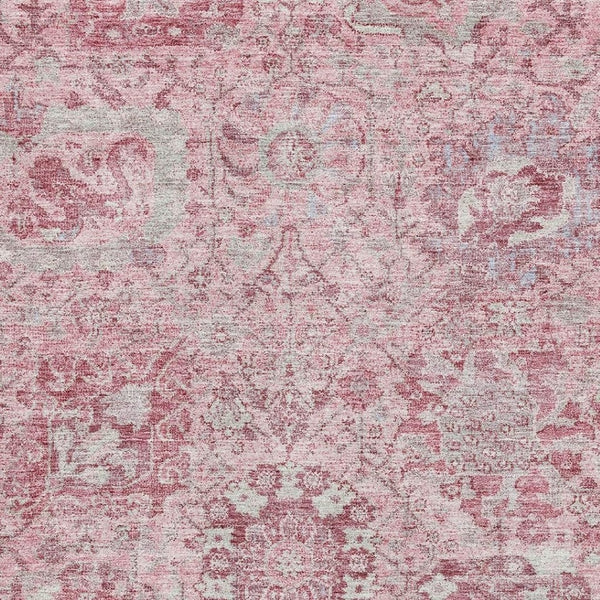 HomeRoots 9' X 12' Washable Pink Gray Ivory Damask Area Rug – Elegant, Kid-Friendly Design with UV Protection 684339