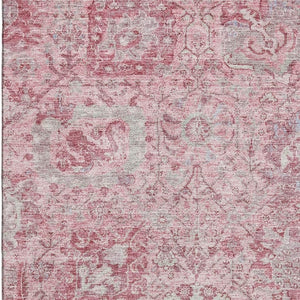 HomeRoots 10' Pink Gray Ivory Damask Area Rug - Washable, UV Protected, Durable Design for Family Spaces 684340