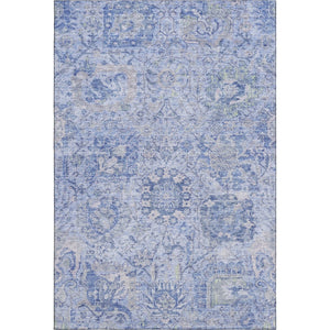 HomeRoots 5' x 8' Elegant Sky Blue, Gray & Ivory Damask Area Rug - Washable, UV Protected & Stain-Resistant! 684342