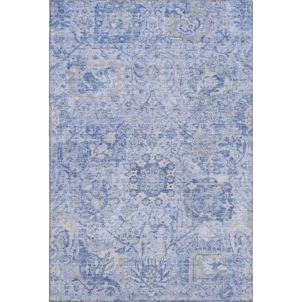HomeRoots 5' x 8' Elegant Sky Blue, Gray & Ivory Damask Area Rug - Washable, UV Protected & Stain-Resistant! 684342