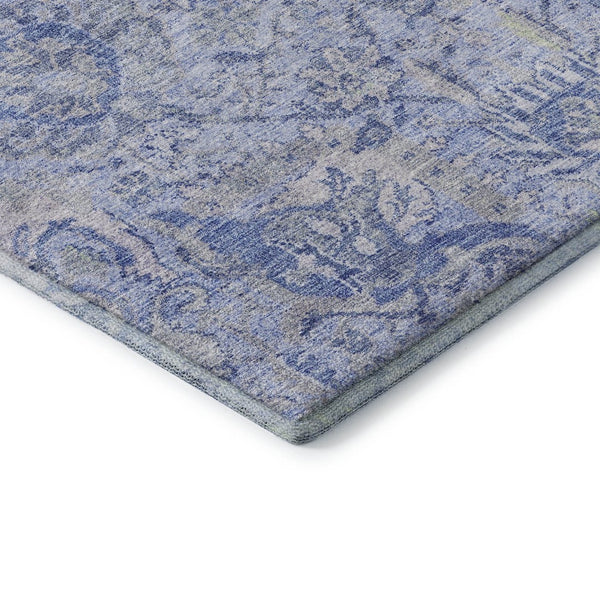HomeRoots 5' x 8' Elegant Sky Blue, Gray & Ivory Damask Area Rug - Washable, UV Protected & Stain-Resistant! 684342
