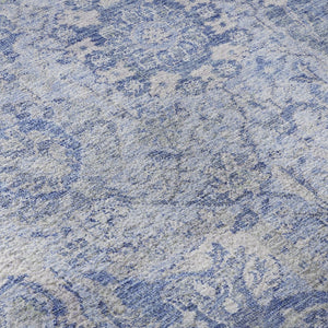 HomeRoots 5' x 8' Elegant Sky Blue, Gray & Ivory Damask Area Rug - Washable, UV Protected & Stain-Resistant! 684342