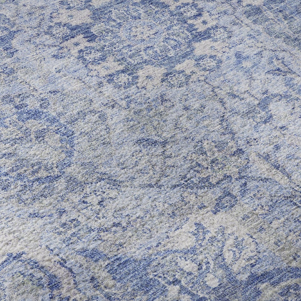 HomeRoots 5' x 8' Elegant Sky Blue, Gray & Ivory Damask Area Rug - Washable, UV Protected & Stain-Resistant! 684342