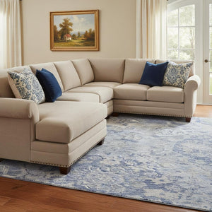 HomeRoots 10' Sky Blue Gray Ivory Damask Washable Area Rug - UV Protected, Stain-Resistant & Stylish Décor 684346
