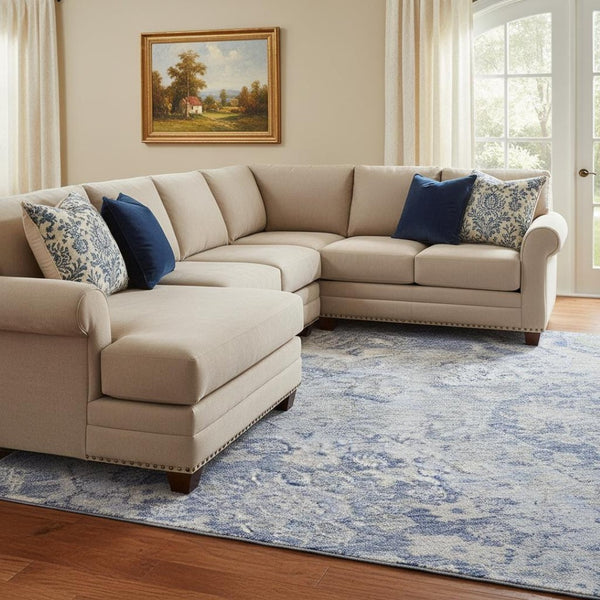HomeRoots 10' Sky Blue Gray Ivory Damask Washable Area Rug - UV Protected, Stain-Resistant & Stylish Décor 684346