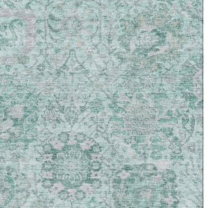 HomeRoots 5' X 8' Elegant Teal Gray Ivory Damask Area Rug - Washable, Stain Resistant & UV Protected Design! 684348