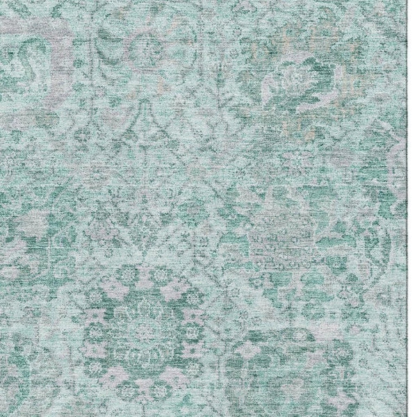 HomeRoots 5' X 8' Elegant Teal Gray Ivory Damask Area Rug - Washable, Stain Resistant & UV Protected Design! 684348