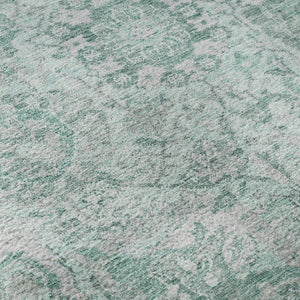 HomeRoots 8' Elegant Teal Gray & Ivory Damask Round Rug - Washable, UV Protected, Ideal for High Traffic Homes 684349