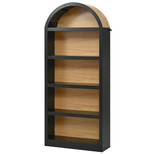 English Elm On-trend Farmhouse Two-tone Bookcase Set Arched Fabric Crown Open 5-tier Shelving Black+Natural N721P411205B