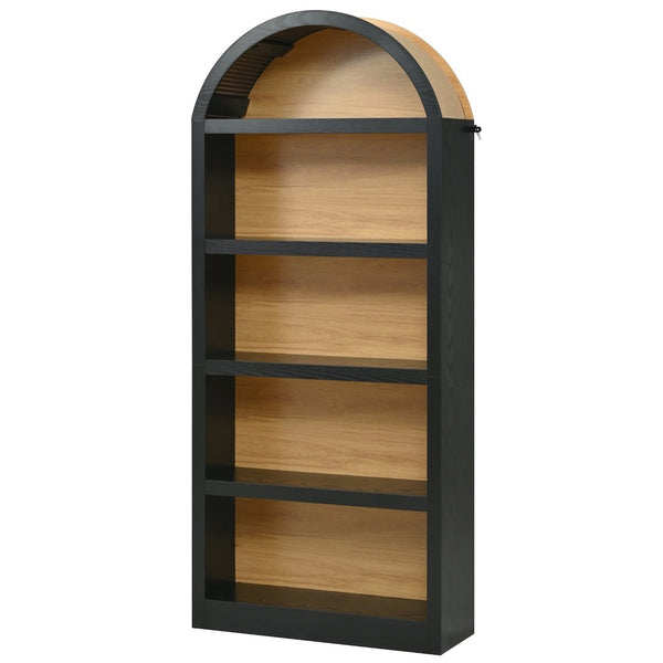 English Elm On-trend Farmhouse Two-tone Bookcase Set Arched Fabric Crown Open 5-tier Shelving Black+Natural N721P411205B