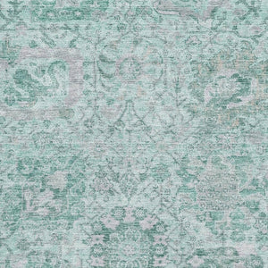 HomeRoots 8' X 10' Teal Gray Ivory Damask Area Rug - Washable, Stain Resistant & UV Protected for Homes 684350
