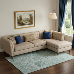 HomeRoots 9' X 12' Elegant Teal Gray Ivory Damask Area Rug - Stylish, Washable, UV Protected for Busy Homes 684351