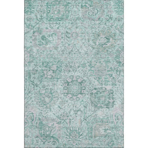 HomeRoots 9' X 12' Elegant Teal Gray Ivory Damask Area Rug - Stylish, Washable, UV Protected for Busy Homes 684351