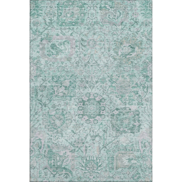 HomeRoots 9' X 12' Elegant Teal Gray Ivory Damask Area Rug - Stylish, Washable, UV Protected for Busy Homes 684351