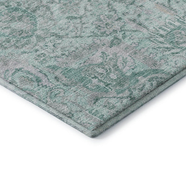 HomeRoots 9' X 12' Elegant Teal Gray Ivory Damask Area Rug - Stylish, Washable, UV Protected for Busy Homes 684351