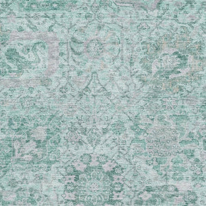 HomeRoots 9' X 12' Elegant Teal Gray Ivory Damask Area Rug - Stylish, Washable, UV Protected for Busy Homes 684351