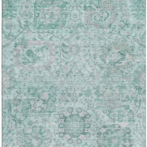 HomeRoots 9' X 12' Elegant Teal Gray Ivory Damask Area Rug - Stylish, Washable, UV Protected for Busy Homes 684351