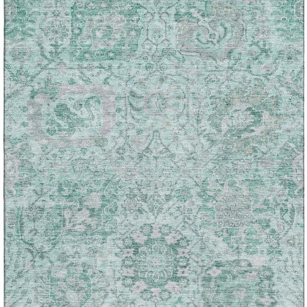 HomeRoots 9' X 12' Elegant Teal Gray Ivory Damask Area Rug - Stylish, Washable, UV Protected for Busy Homes 684351